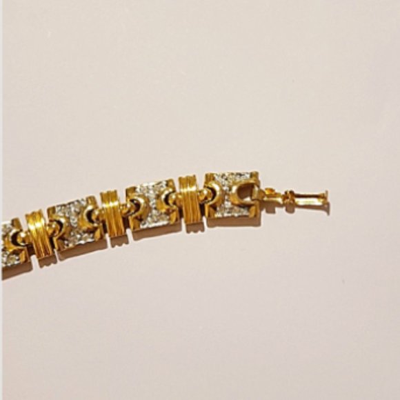 AFJ Gold Link Pave Rhinestone Tennis Bracelet - Picture 8 of 11